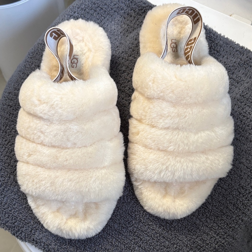 UGG Women's Plush Cream Slippers